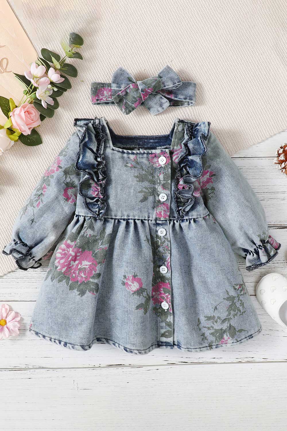 Baby Girl Floral Ruffled Button Front Dress