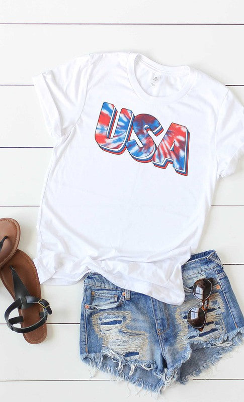 Tie Dye USA Patriotic Graphic Tee