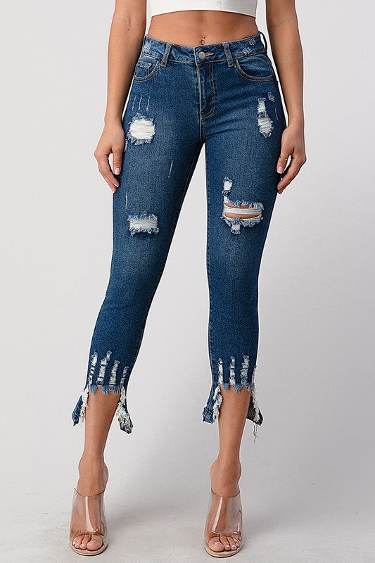 DESTROYED FRAYED HEM SKINNY JEAN