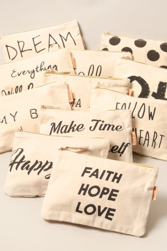 Multi Lettering Cotton Canvas Eco Pouch Bags