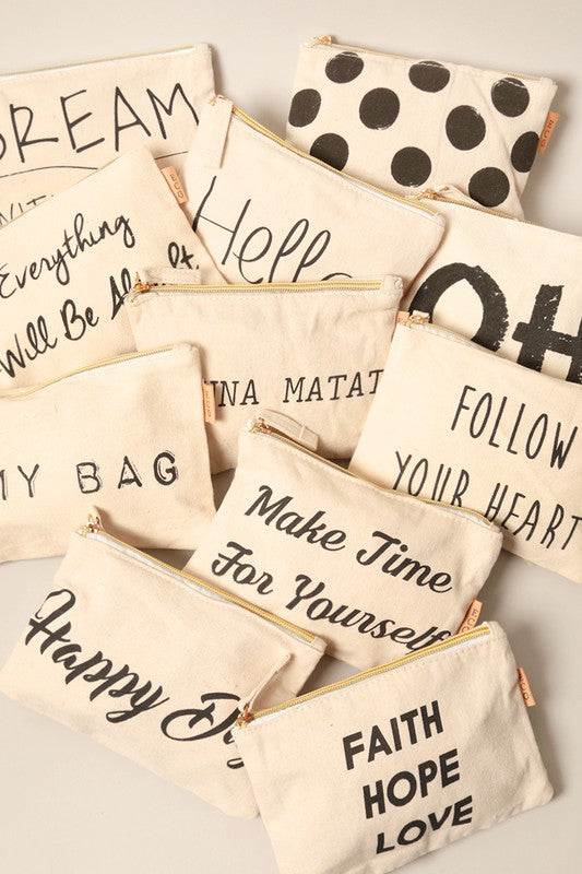 Multi Lettering Cotton Canvas Eco Pouch Bags