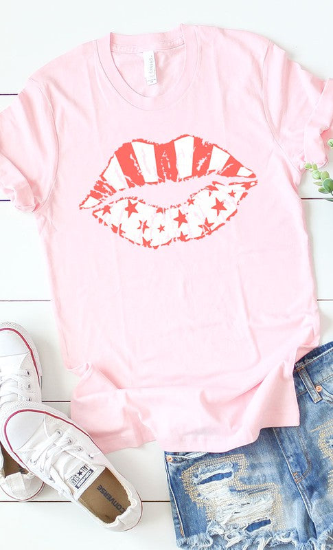 White Stars & pink stripes lips graphic tee