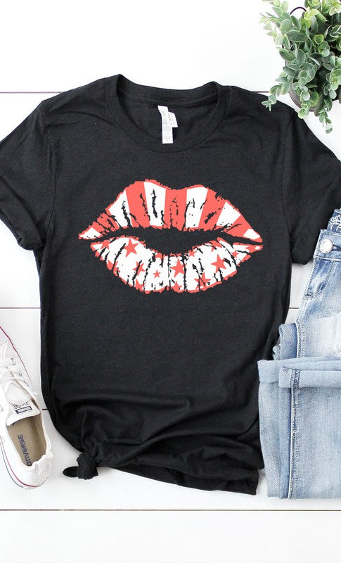 White Stars & pink stripes lips graphic tee