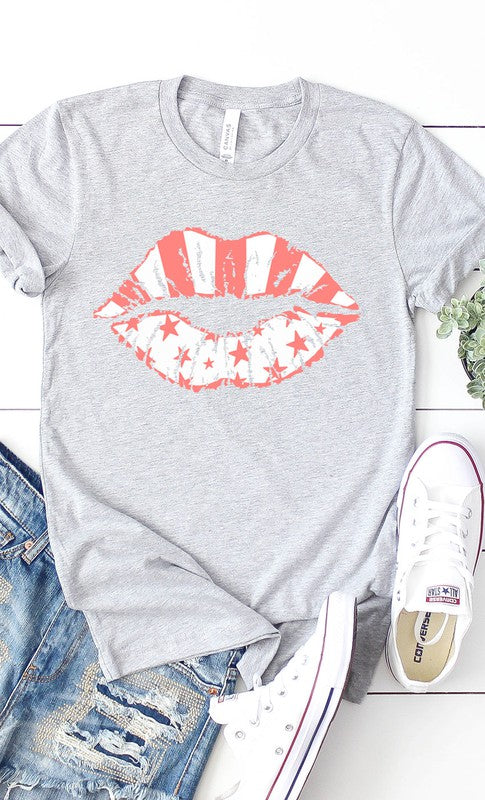 White Stars & pink stripes lips graphic tee