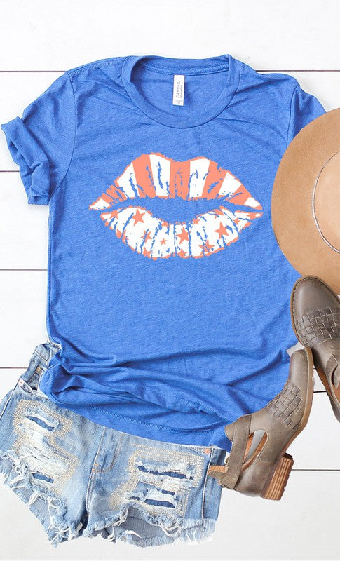 White Stars & pink stripes lips graphic tee