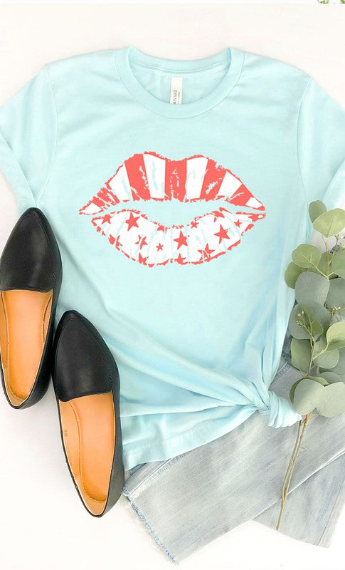 White Stars & pink stripes lips graphic tee