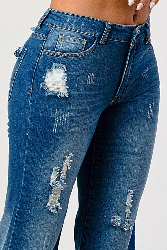 DISTRESSED SPOTTED ACID WASH STRIGHT LEG JEANS