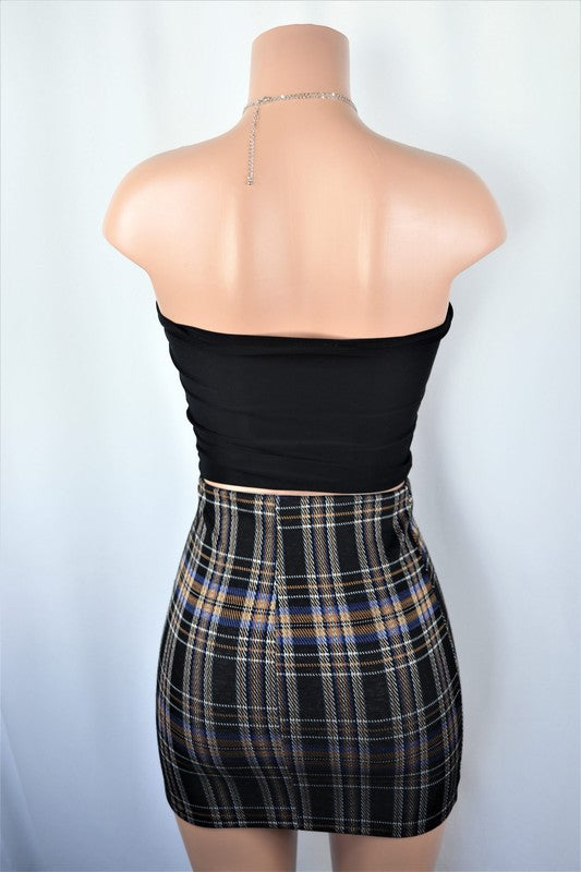 Plaid mini skirt with slit