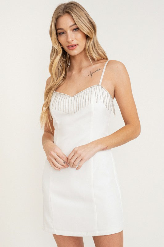 Charleston Nights ThinStrap Rhinestone Fringe Mini Dress