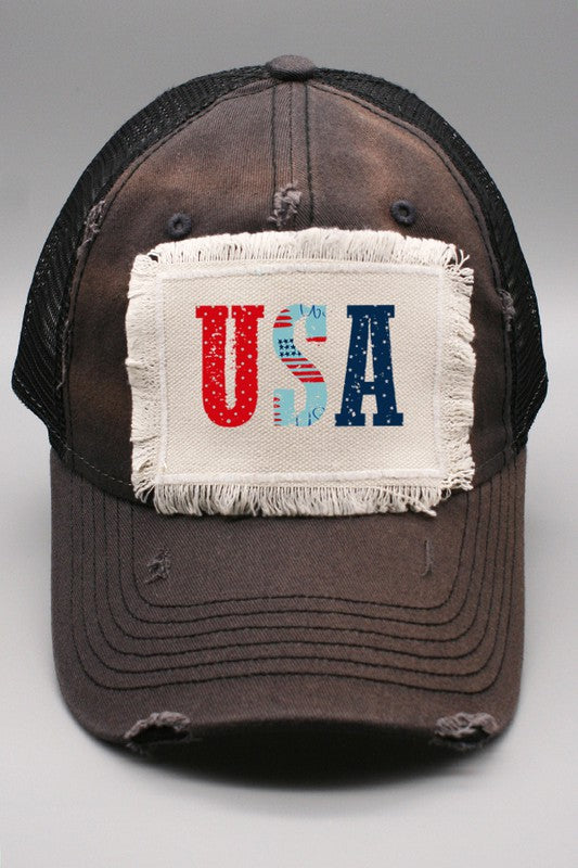 USA Patriotic Words Patch Trucker Hat