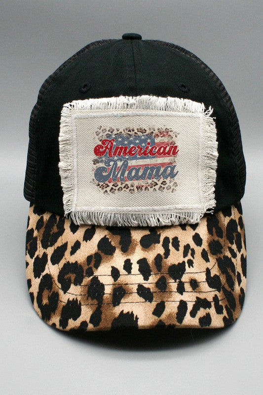 American Mama Flag Leopard Border Trucker Hat