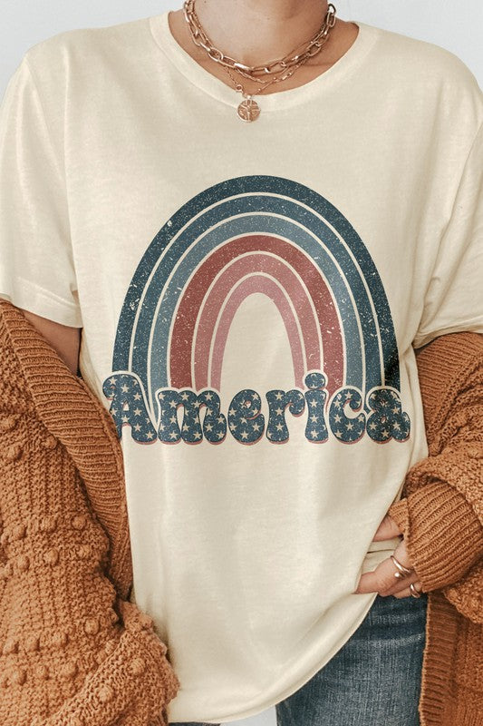 America Rainbow Retro 4th of July Graphic Tee