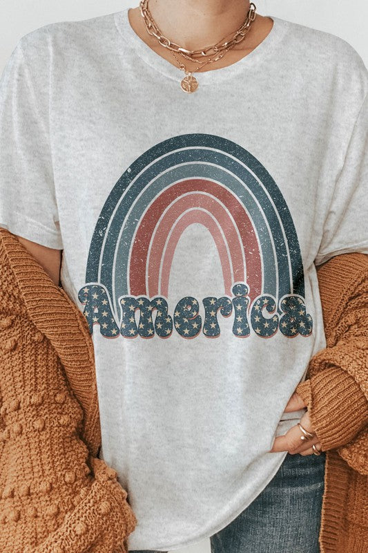 America Rainbow Retro 4th of July Graphic Tee