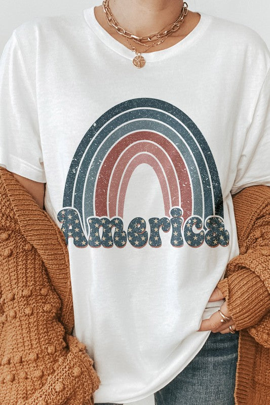 America Rainbow Retro 4th of July Graphic Tee