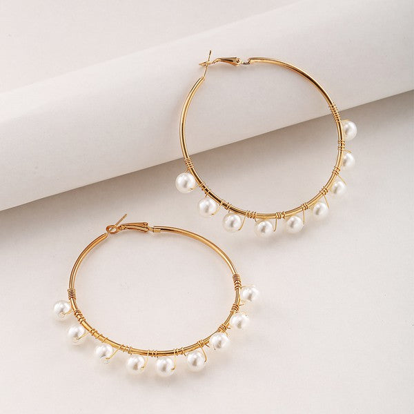 Women oversized pearl hoops