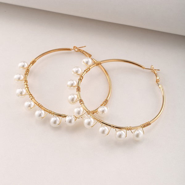 Women oversized pearl hoops