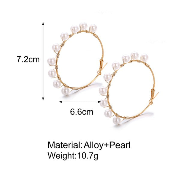 Women oversized pearl hoops