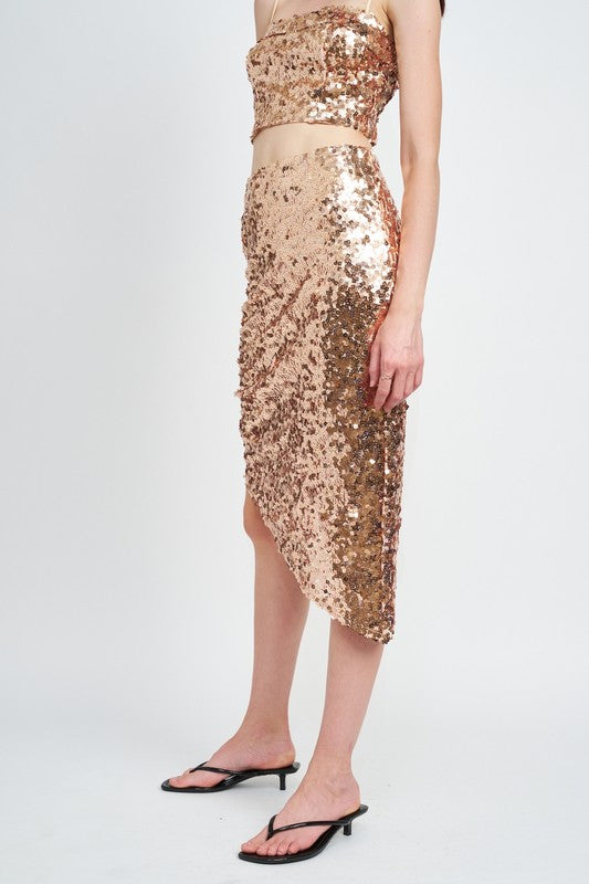 Charleston Nights Sequin Shirred Midi Skirt