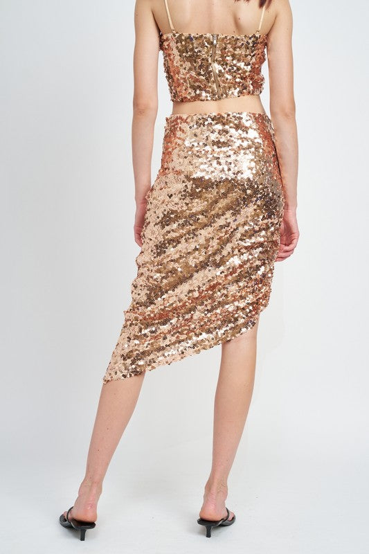 Charleston Nights Sequin Shirred Midi Skirt