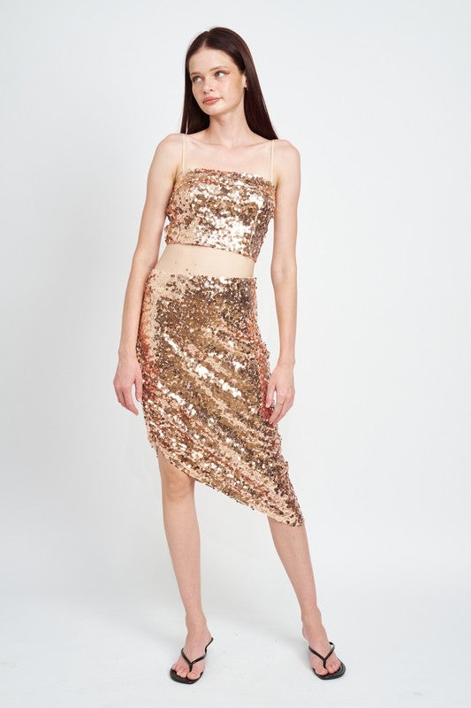 Charleston Nights Sequin Shirred Midi Skirt