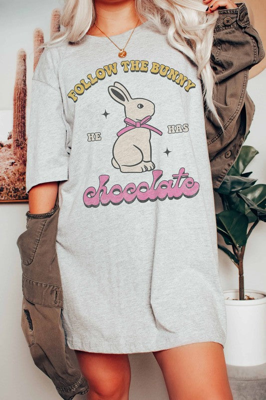 FOLLOW THE BUNNY HE HAS CHOCOLATE GRAPHIC TEE