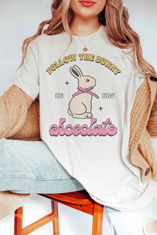 FOLLOW THE BUNNY HE HAS CHOCOLATE GRAPHIC TEE