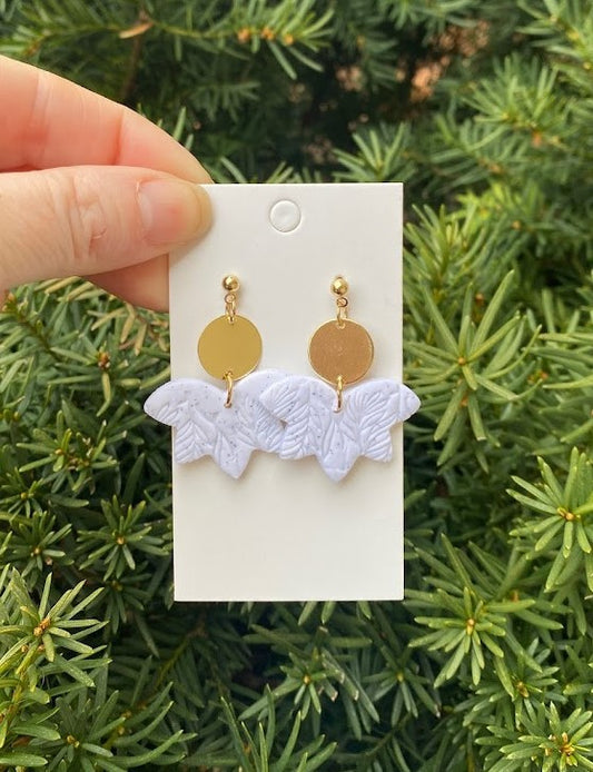 White and Gold Clay Metal Petal Flower Earrings