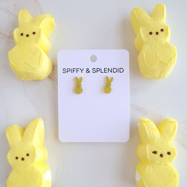 Glitter Bunny Studs - Yellow