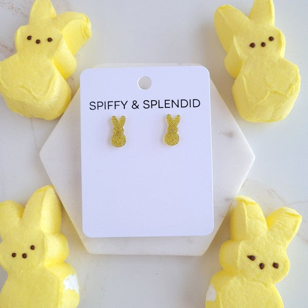 Glitter Bunny Studs - Yellow