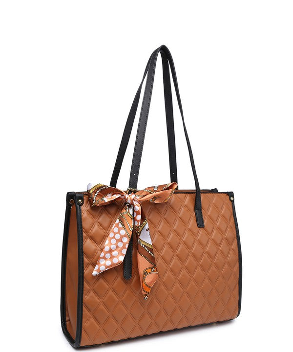 2In1 Quilted Tote Bag with Ribbon Scarf Set 716545