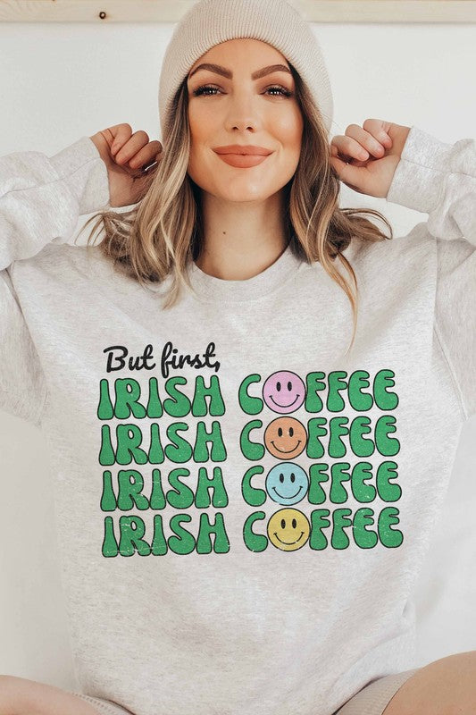 BUT FIRST IRISH COFFEE GRAPHIC SWEATSHIRT