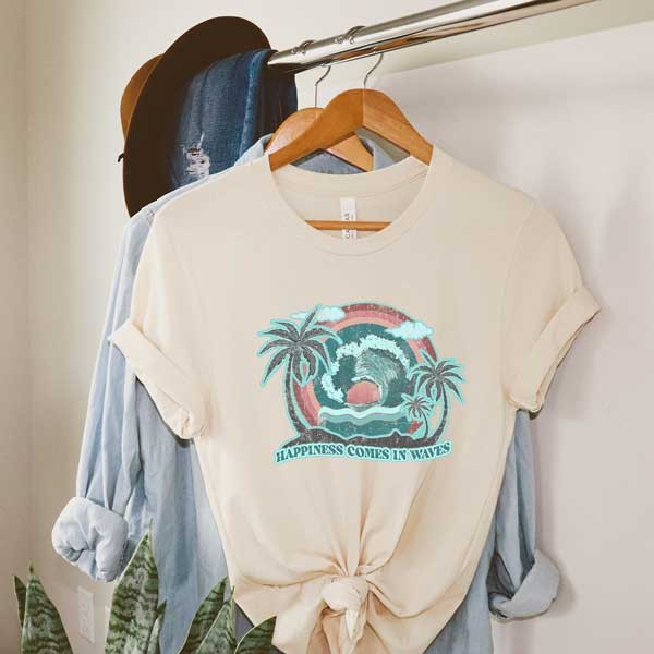 Happiness Comes In Waves Vintage Short Sleeve Tee