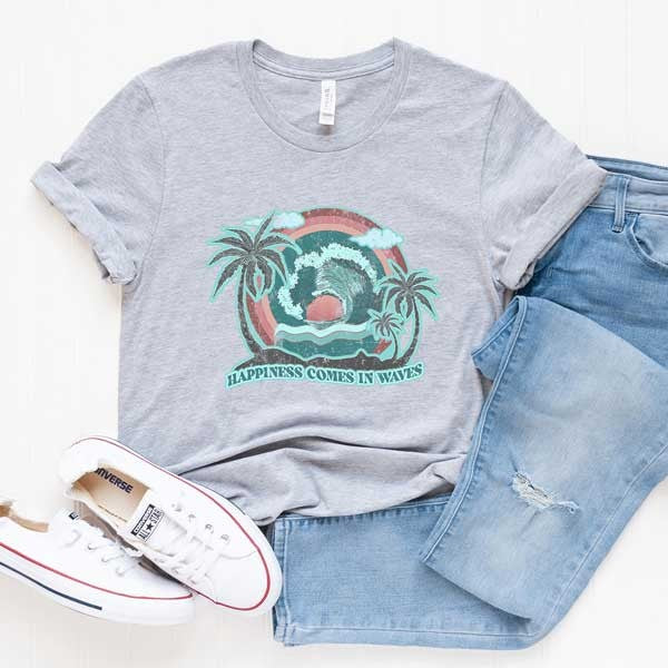 Happiness Comes In Waves Vintage Short Sleeve Tee