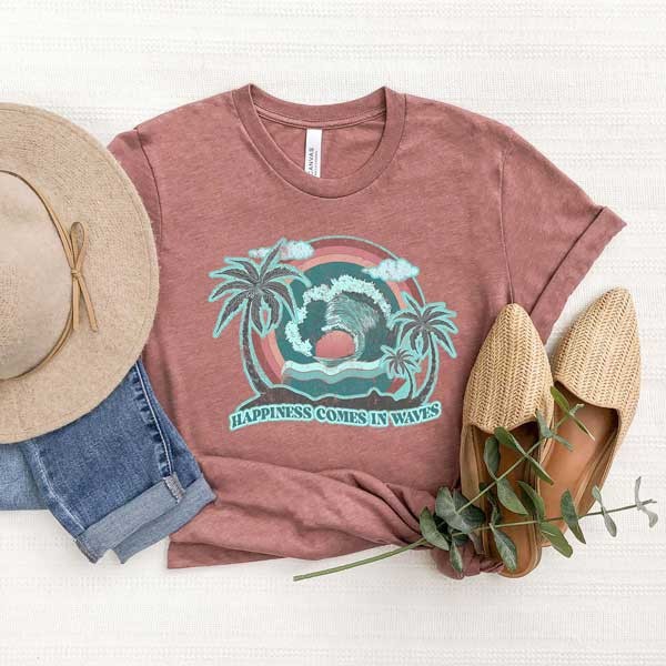 Happiness Comes In Waves Vintage Short Sleeve Tee