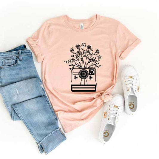 Camera And Wildflowers Short Sleeve Graphic Tee