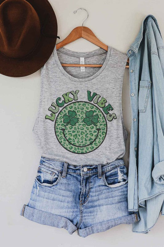 LUCKY VIBES ST PATRICKS GRAPHIC MUSCLE TANK