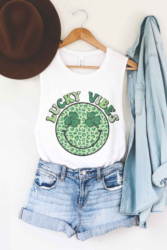 LUCKY VIBES ST PATRICKS GRAPHIC MUSCLE TANK