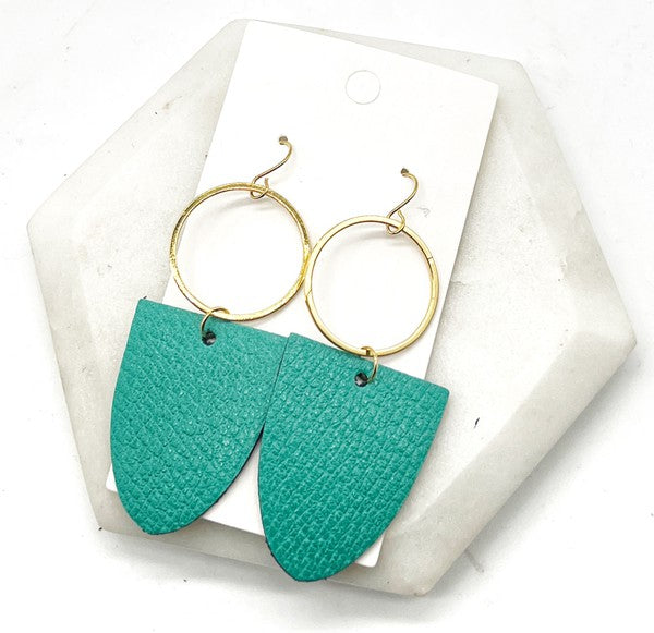 Green Gold Leather Adele Hoop Earrings