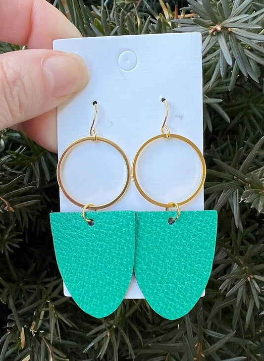 Green Gold Leather Adele Hoop Earrings