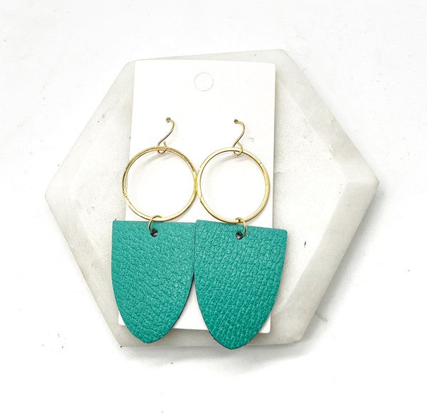 Green Gold Leather Adele Hoop Earrings