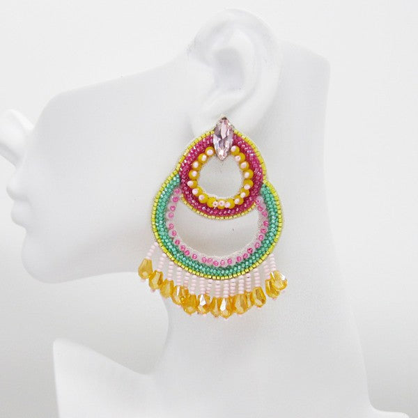 Seed-Beaded Festive Drop Earrings