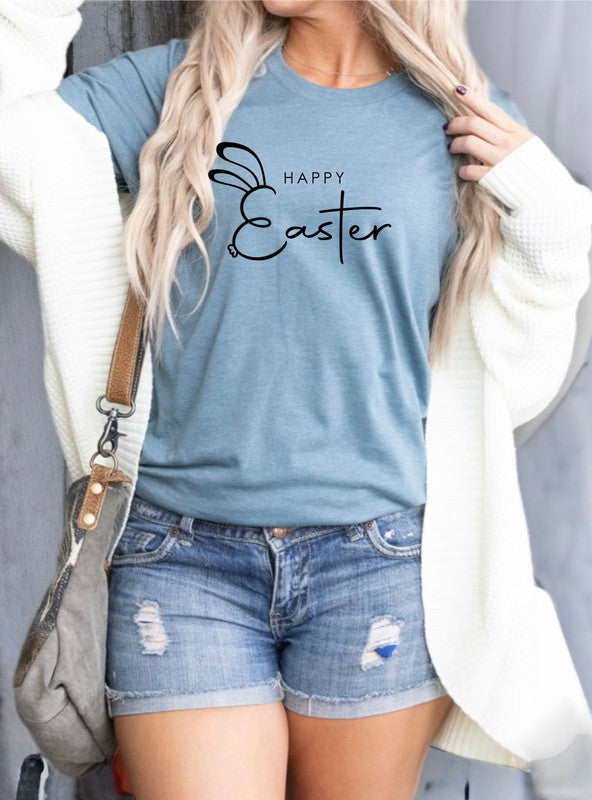 Happy Easter With Bunny Ears Graphic Tee