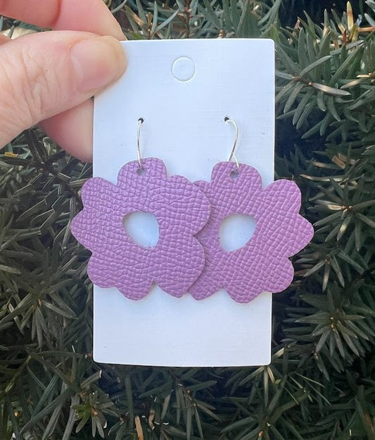 Lavender Purple Blossom Flower Leather Earrings