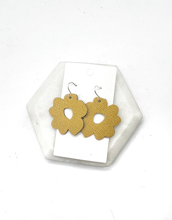 Yellow Mustard Blossom Flower Leather Earrings