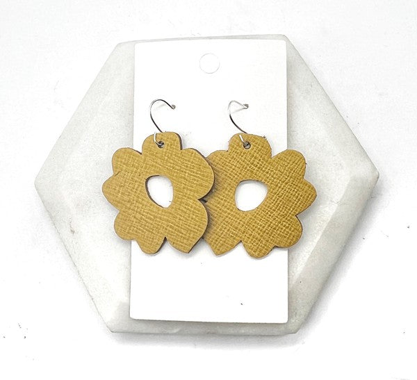 Yellow Mustard Blossom Flower Leather Earrings