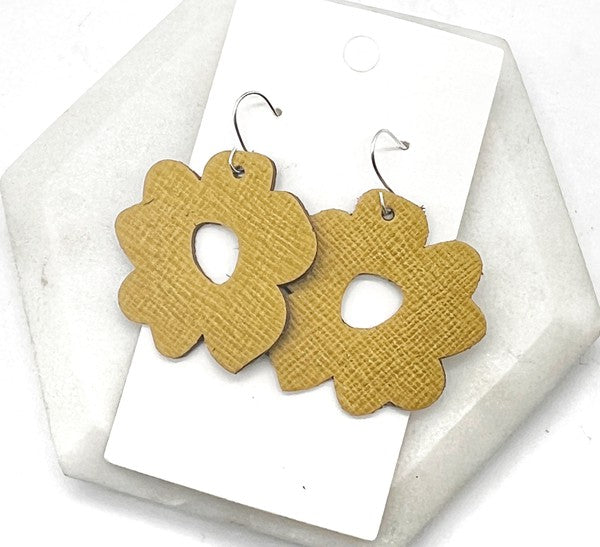 Yellow Mustard Blossom Flower Leather Earrings