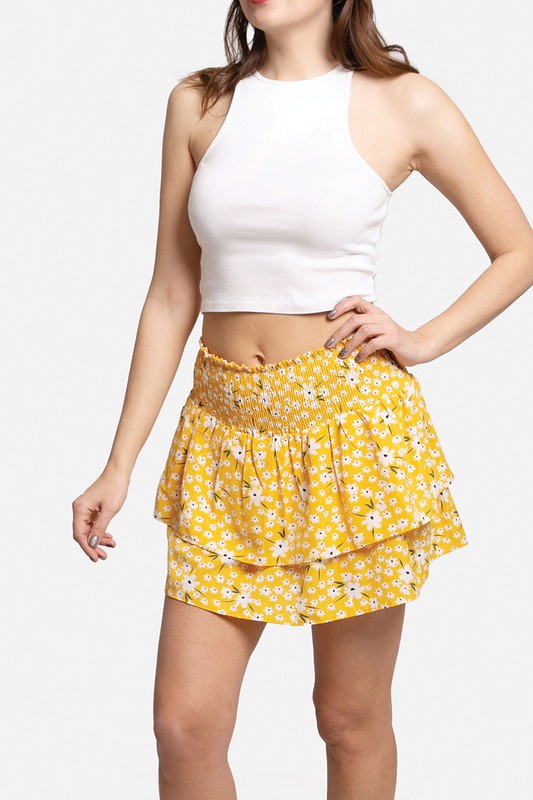 Daisy Pattern Ruffle Tiered Mini Skirt