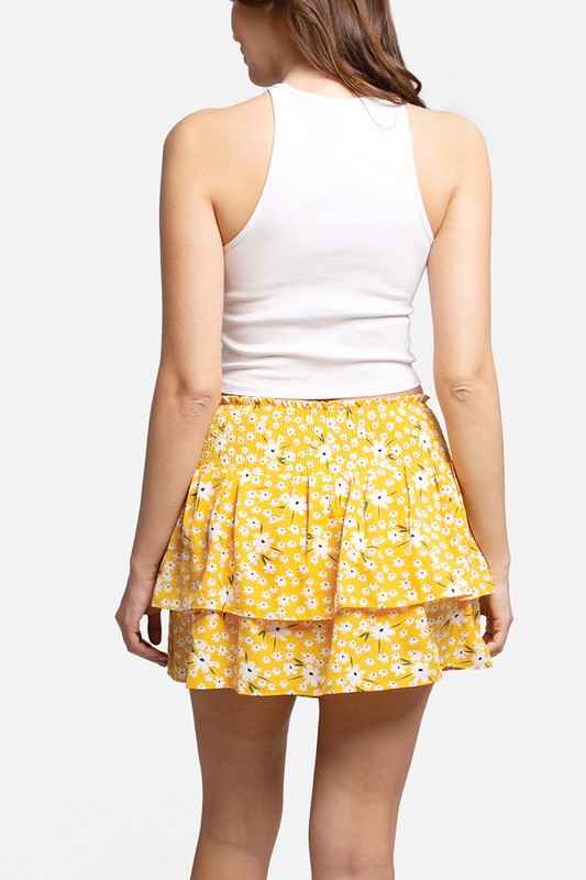 Daisy Pattern Ruffle Tiered Mini Skirt