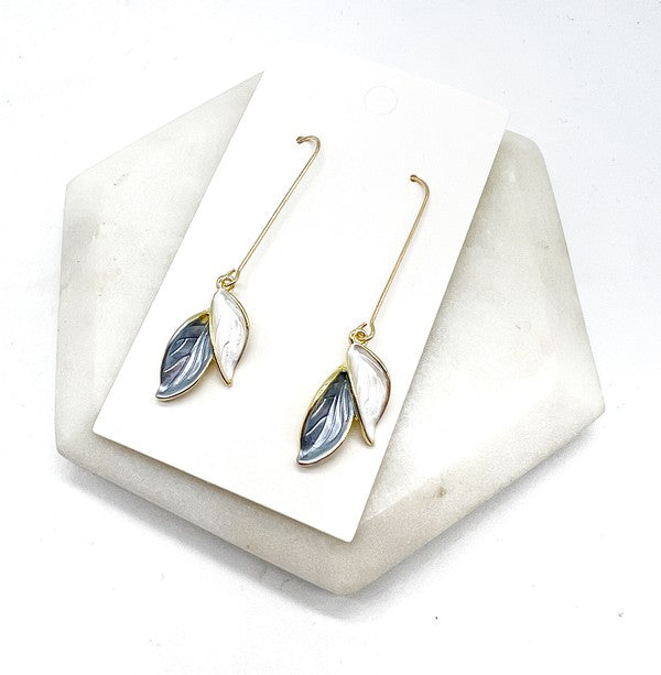 Blue White Petal Long Drop Earrings