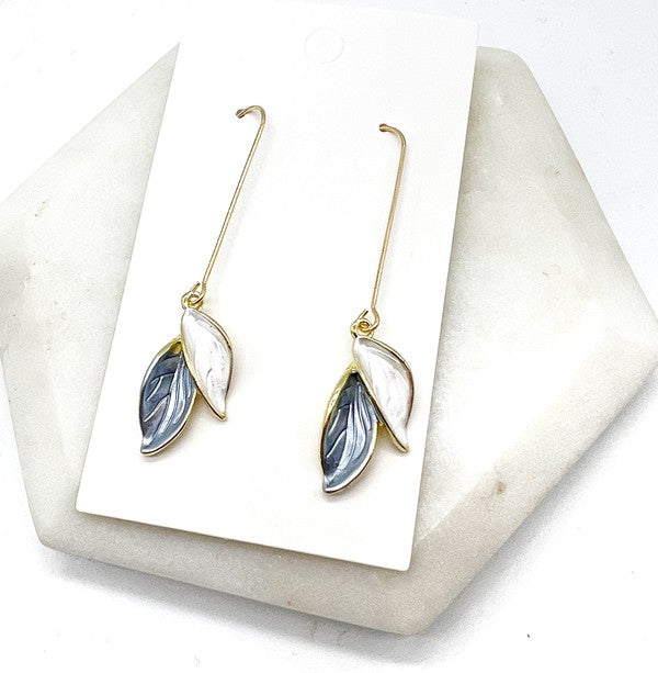 Blue White Petal Long Drop Earrings